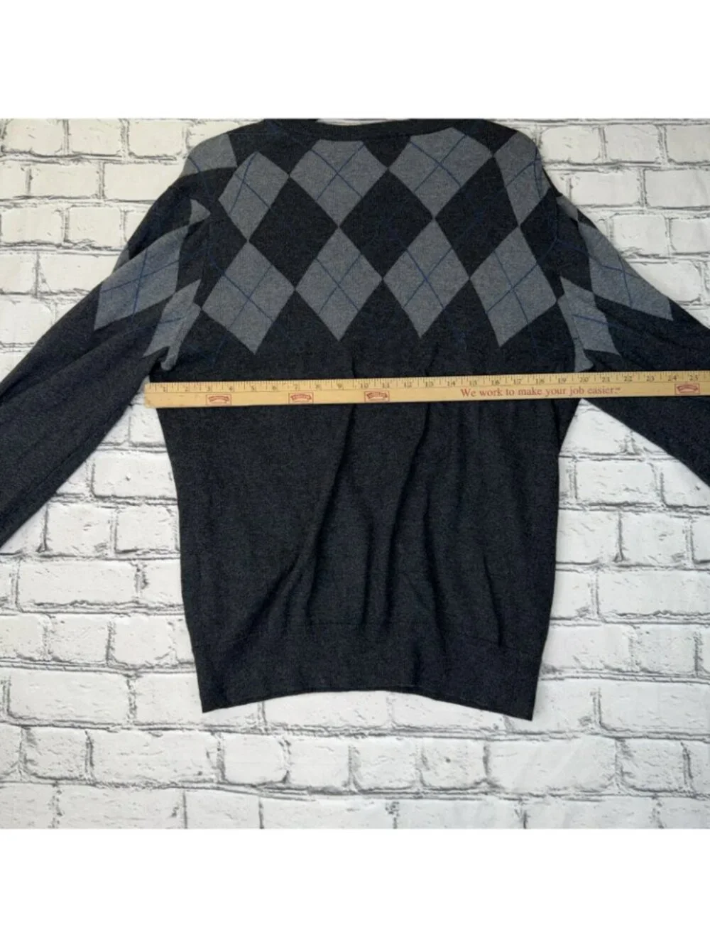 GAP Blue Argyle Grey Knitted Sweater Men's Large Preppy Academia Long Sleeve Y2K